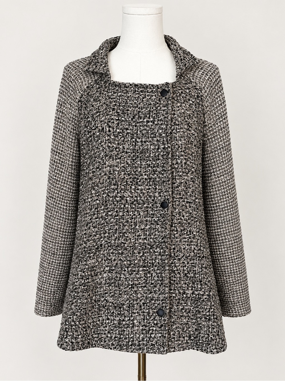 NIC+ZOE 1X Textured Tweed Knit Jacket Cardigan Black Cream Button Front